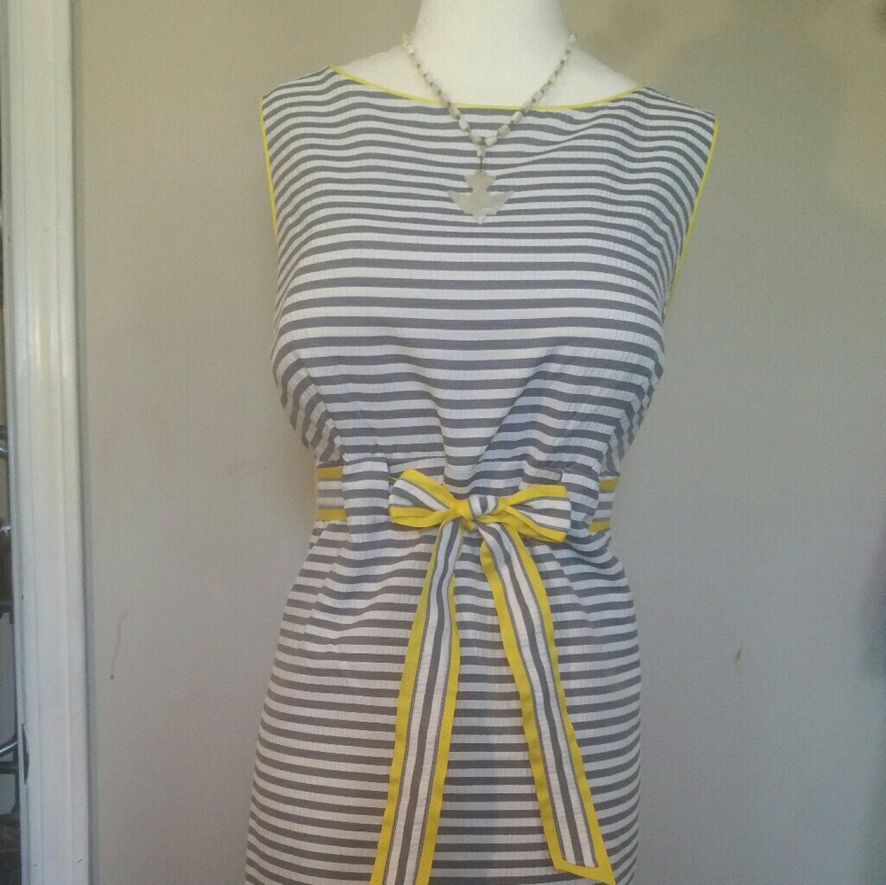 Summer grey and yellow searsucker dress